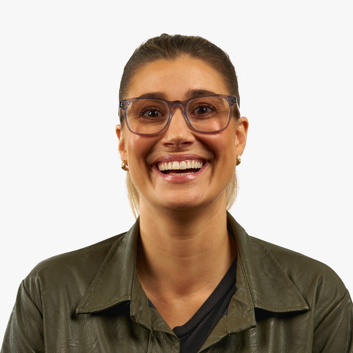 Person wearing Bornholm Crystal Grey glasses