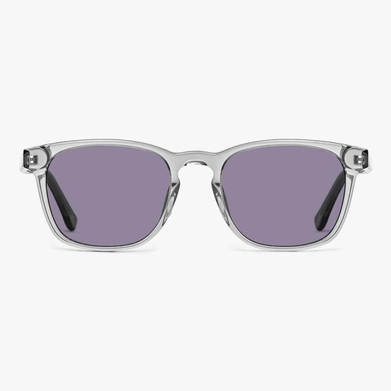 Crystal grey square glasses with purple lenses