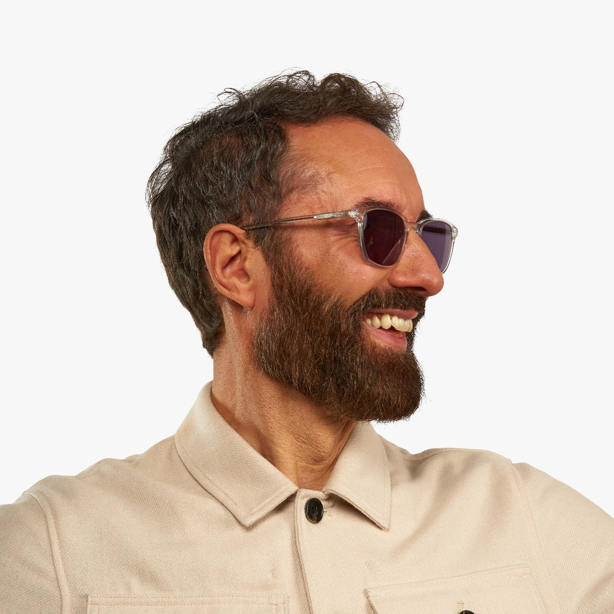 Person wearing Ebeltoft Crystal White glasses