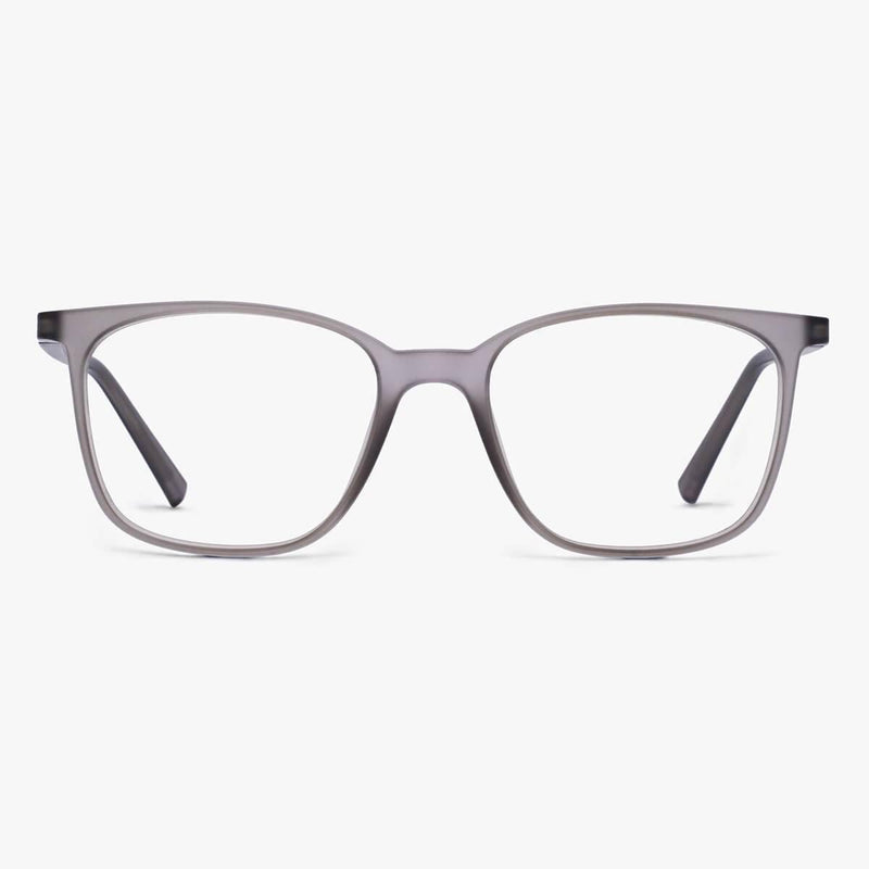 Fyn Grey square grey reading glasses with a matte finish