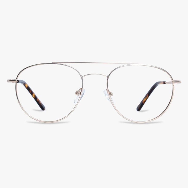 Göteborg Gold aviator glasses with thin gold frame and tortoiseshell temple tips