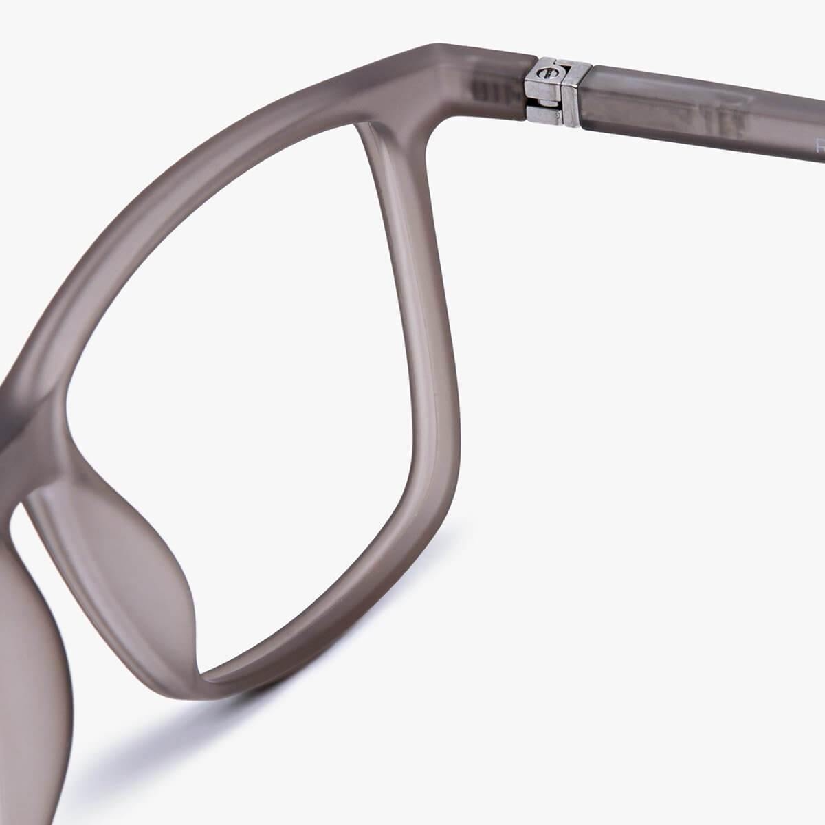 Close-up of København Grey glasses frame with matte finish
