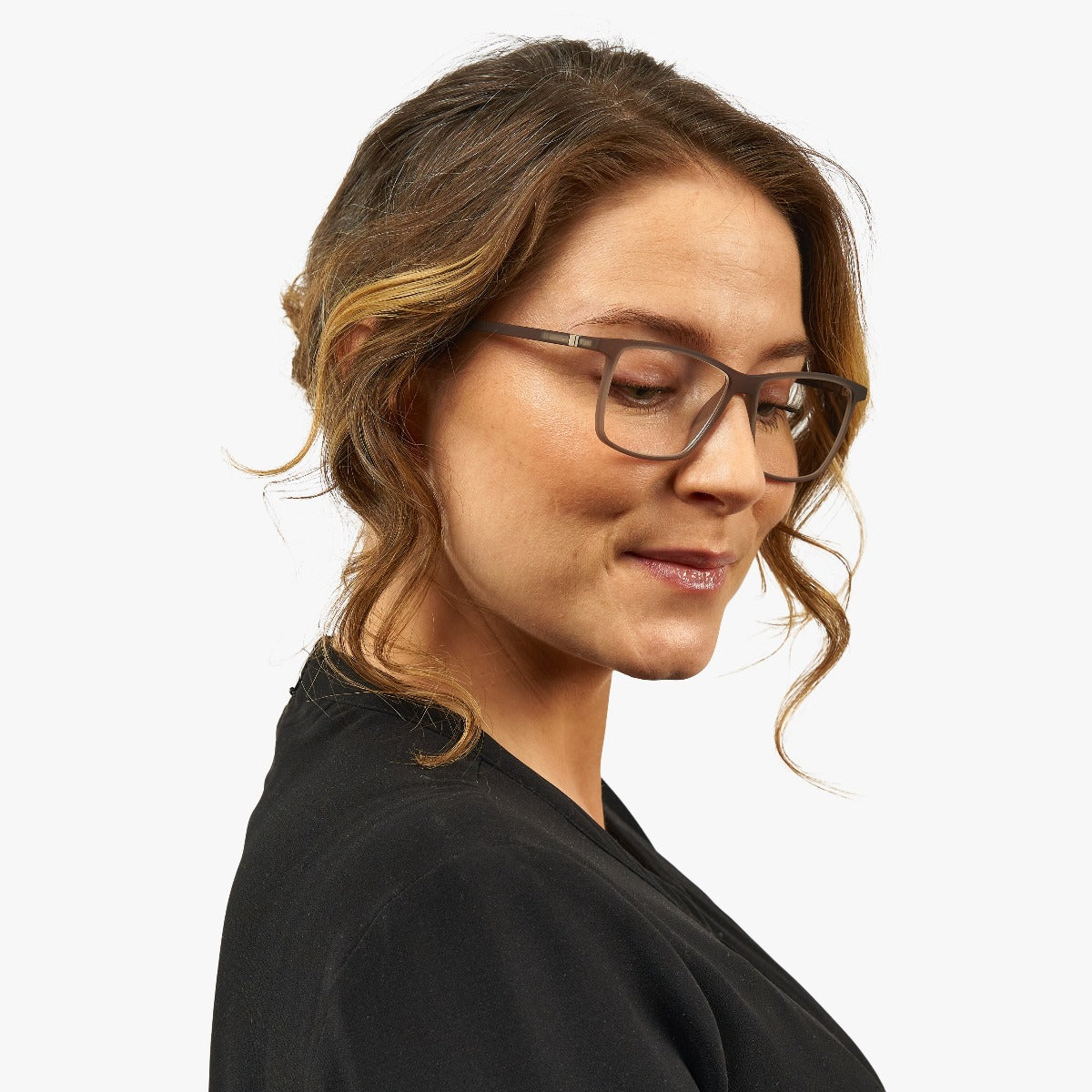 Person wearing København Grey rectangular glasses
