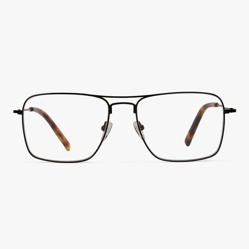 Lidköping black rectangular metal frame glasses with brown temples