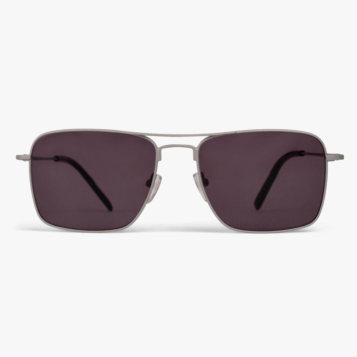 Square sunglasses with dark lenses and a thin metal frame