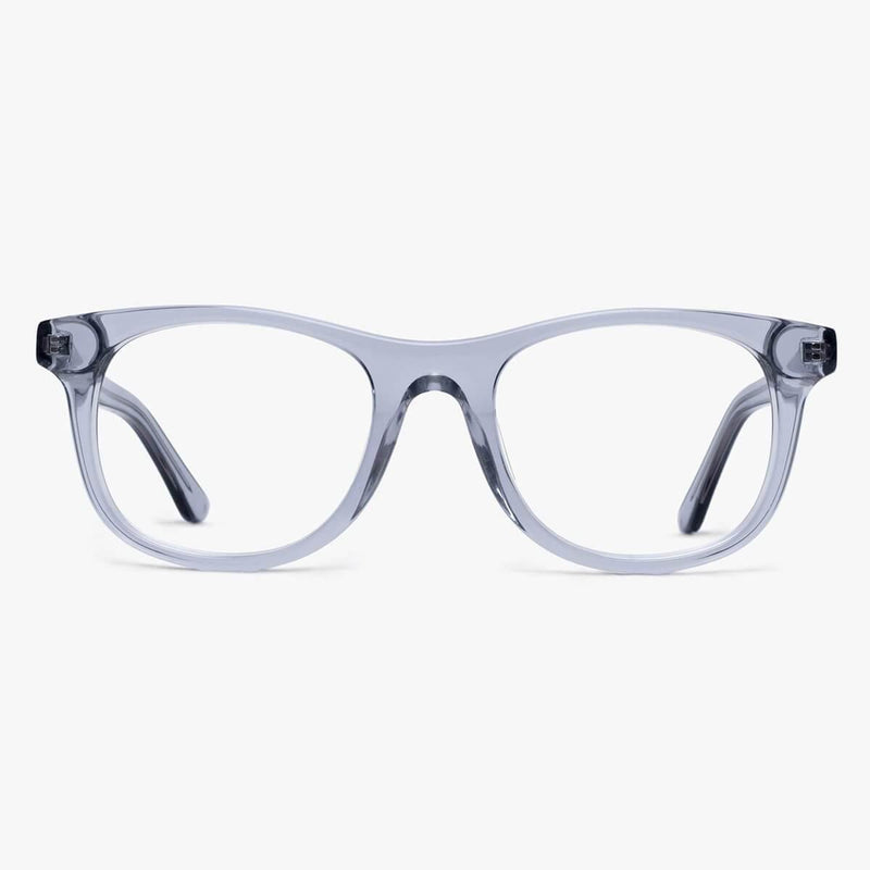 Crystal grey eyeglasses with a sleek design and transparent frame
