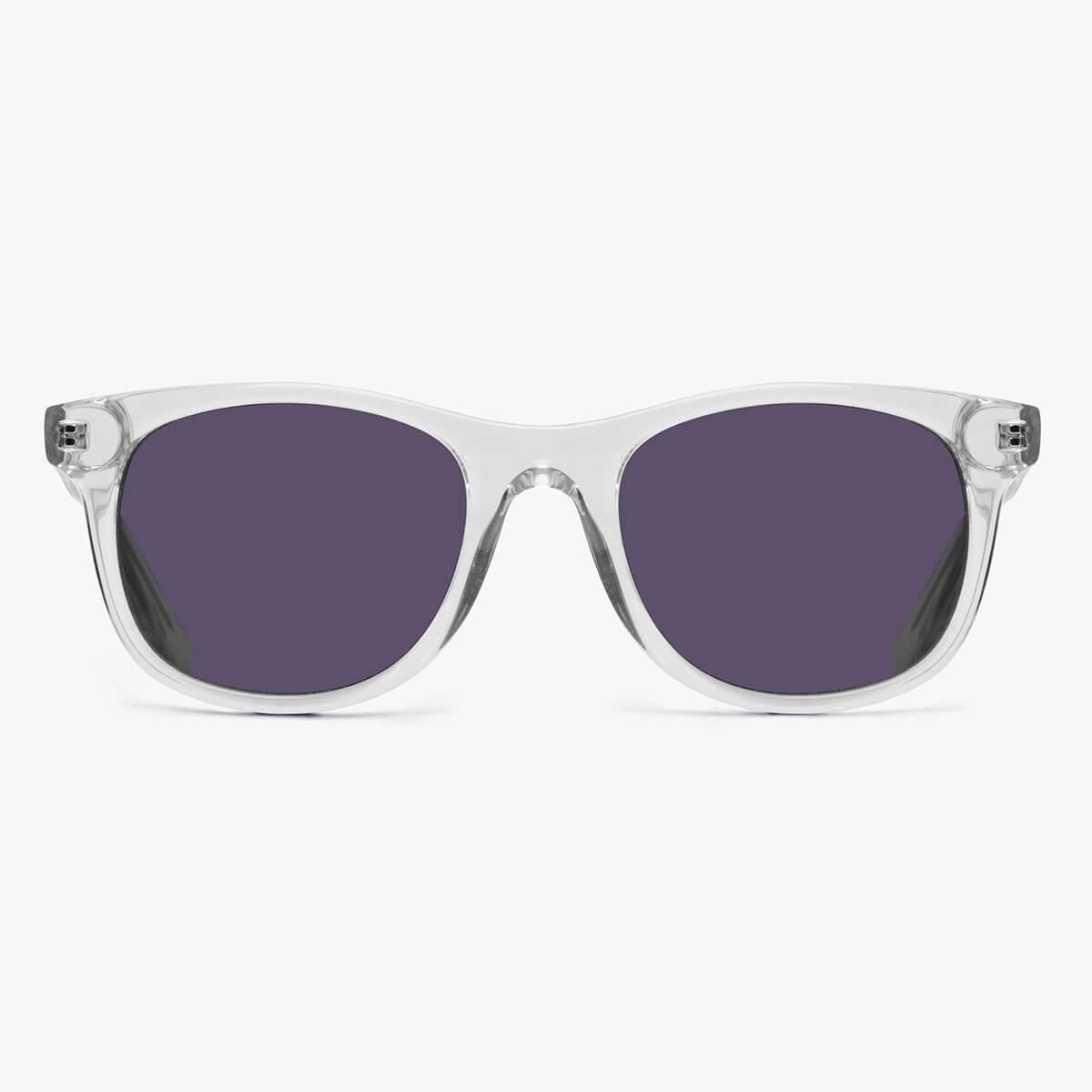 Malmö Crystal White sunglasses with clear frames and dark lenses