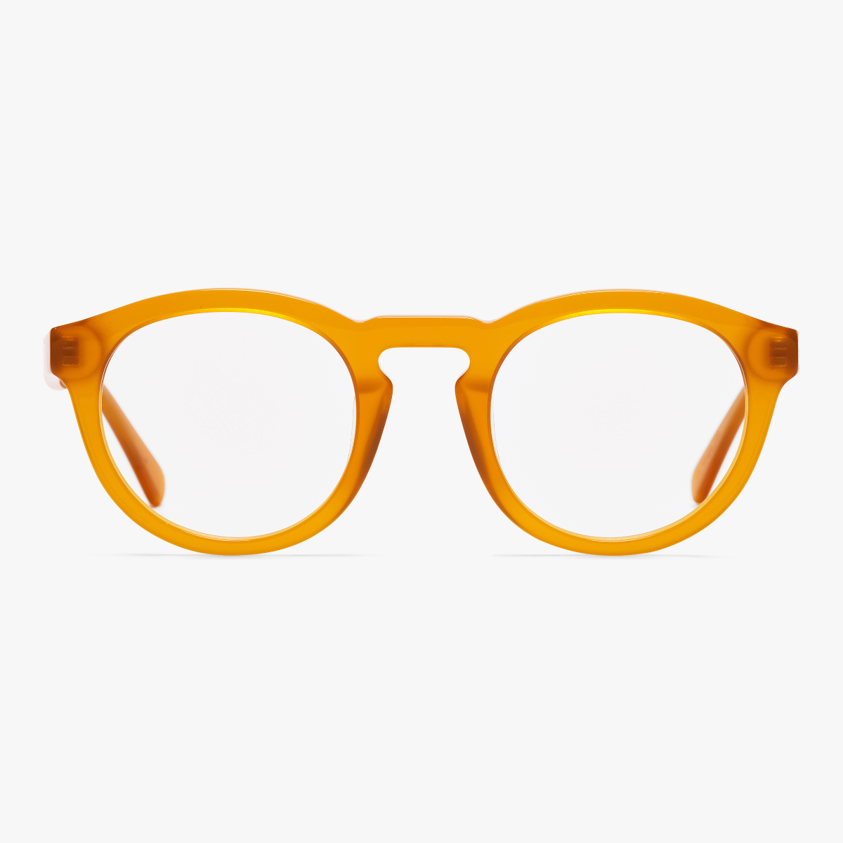 Round crystal honey-colored glasses with clear lenses