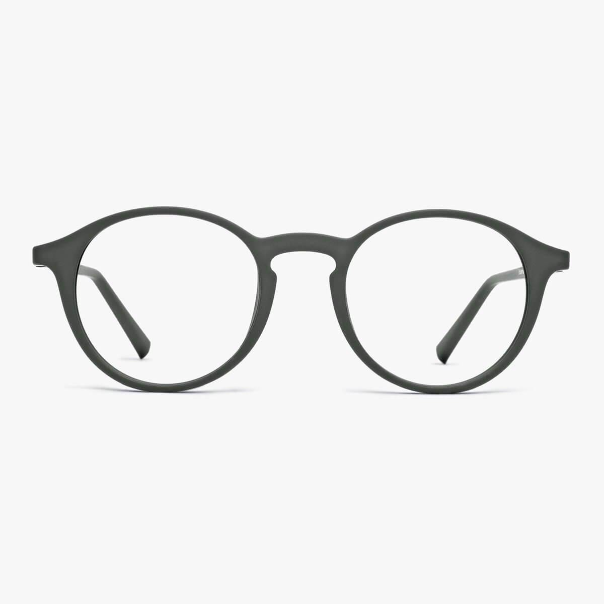 Men's Læsø Dark Army round reading glasses in dark green frame