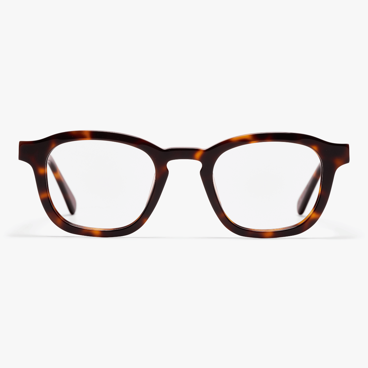 Tortoise shell rectangular reading glasses with a light turtle design