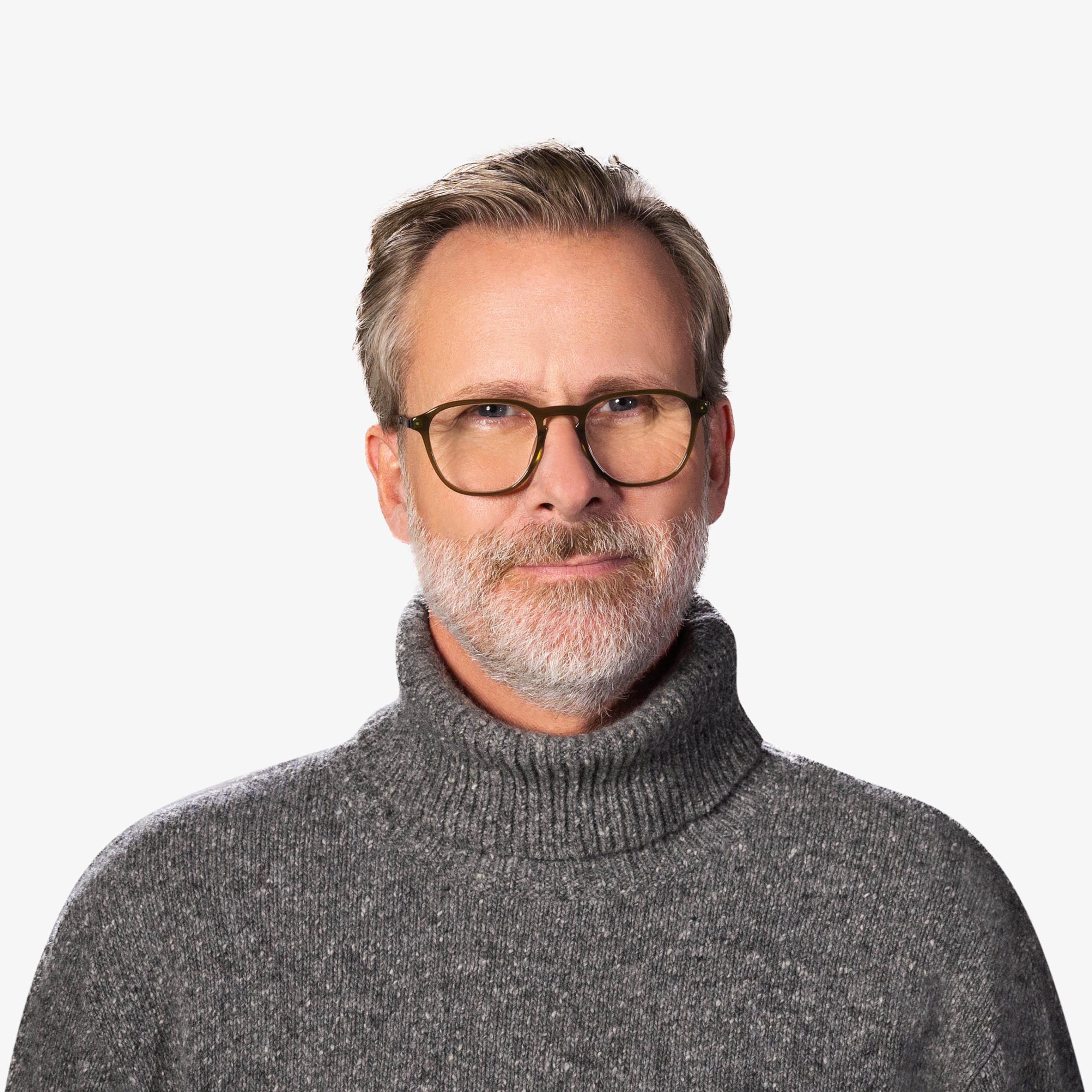 Person wearing Rønne Shiny Olive glasses