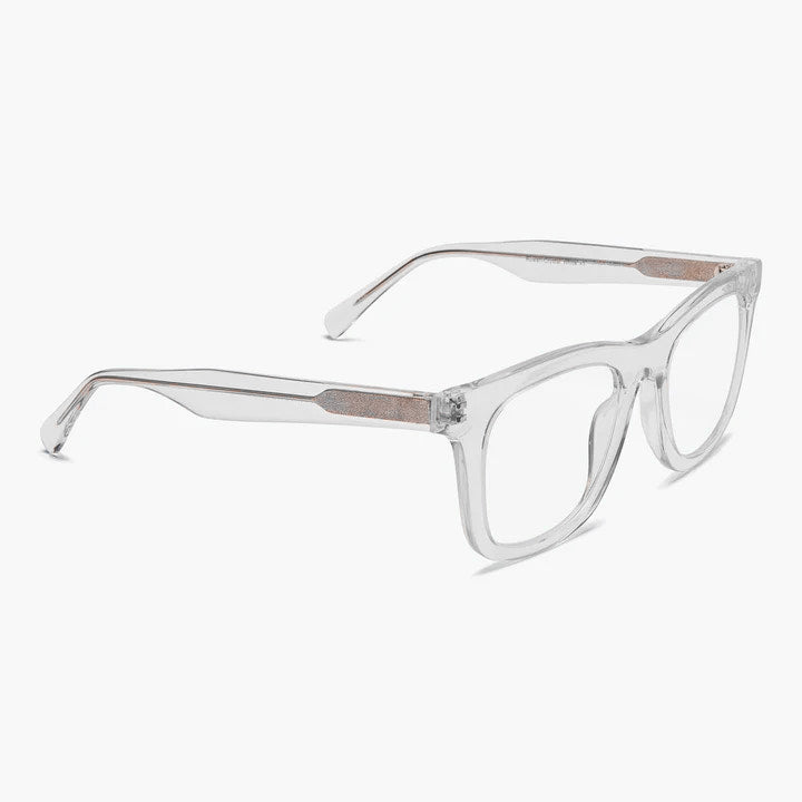 Samsø Crystal White rectangular clear reading glasses with subtle gold accents