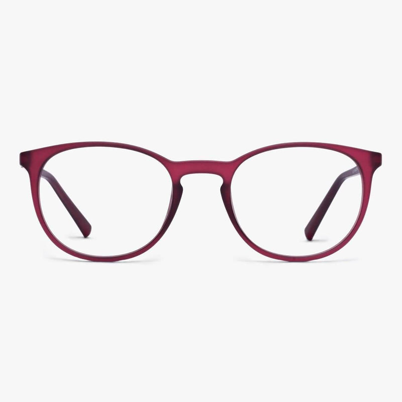 Matte red reading glasses with rounded frame
