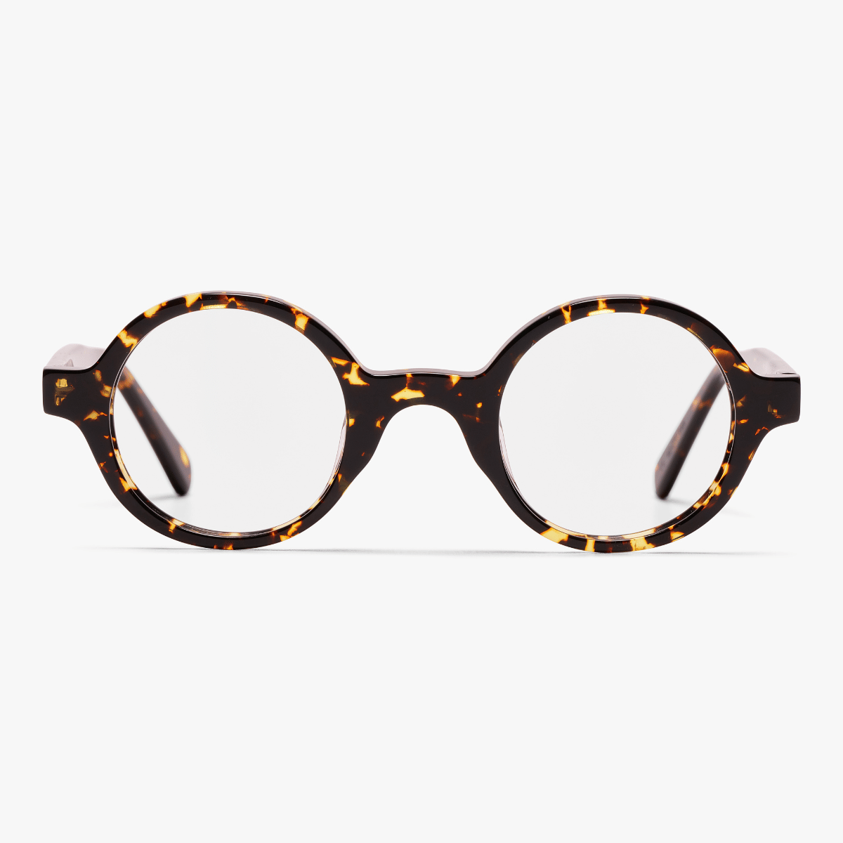 Round tortoiseshell reading glasses with a dark frame