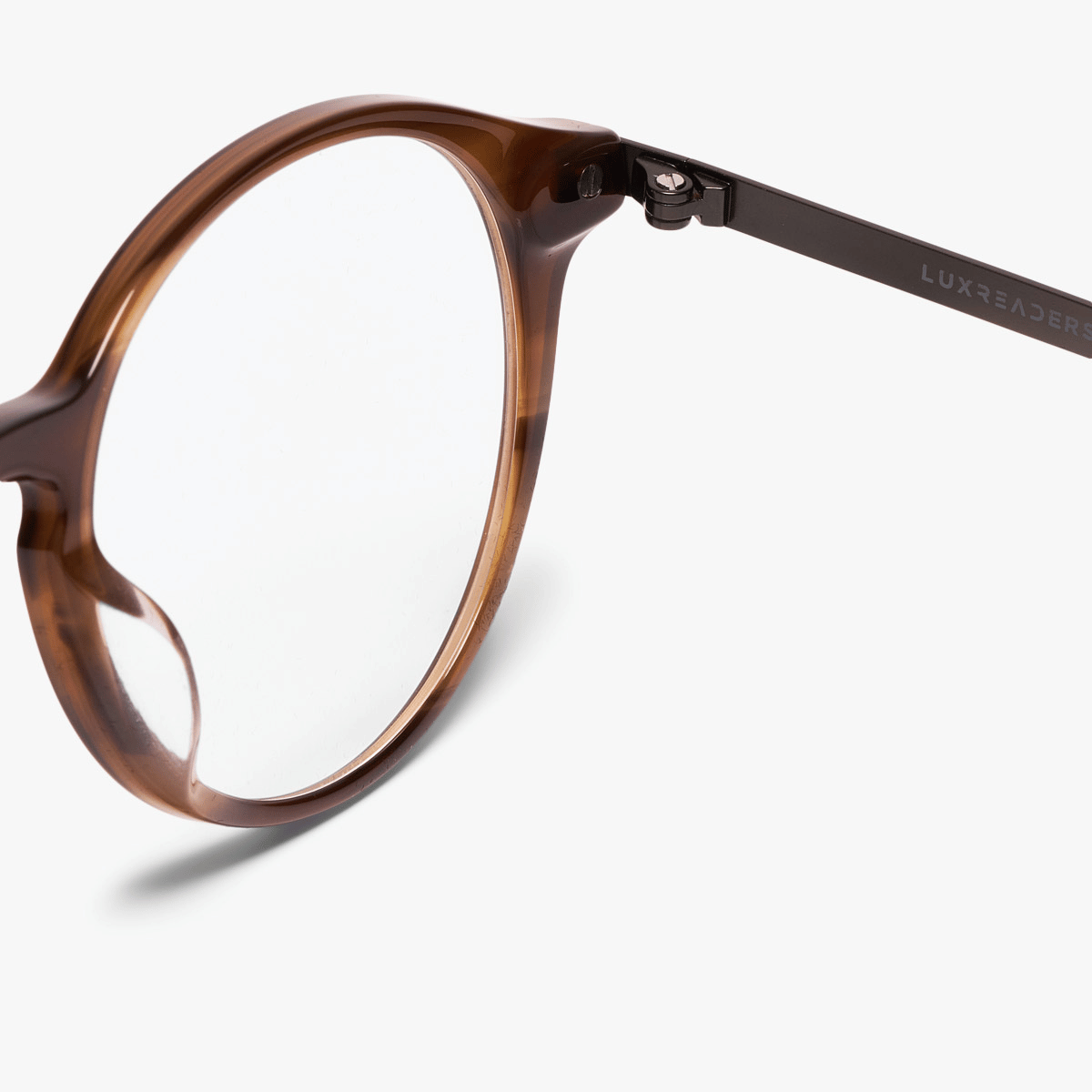 Women's Ærø Pale Brown glasses with round frames and black Luxreaders temples