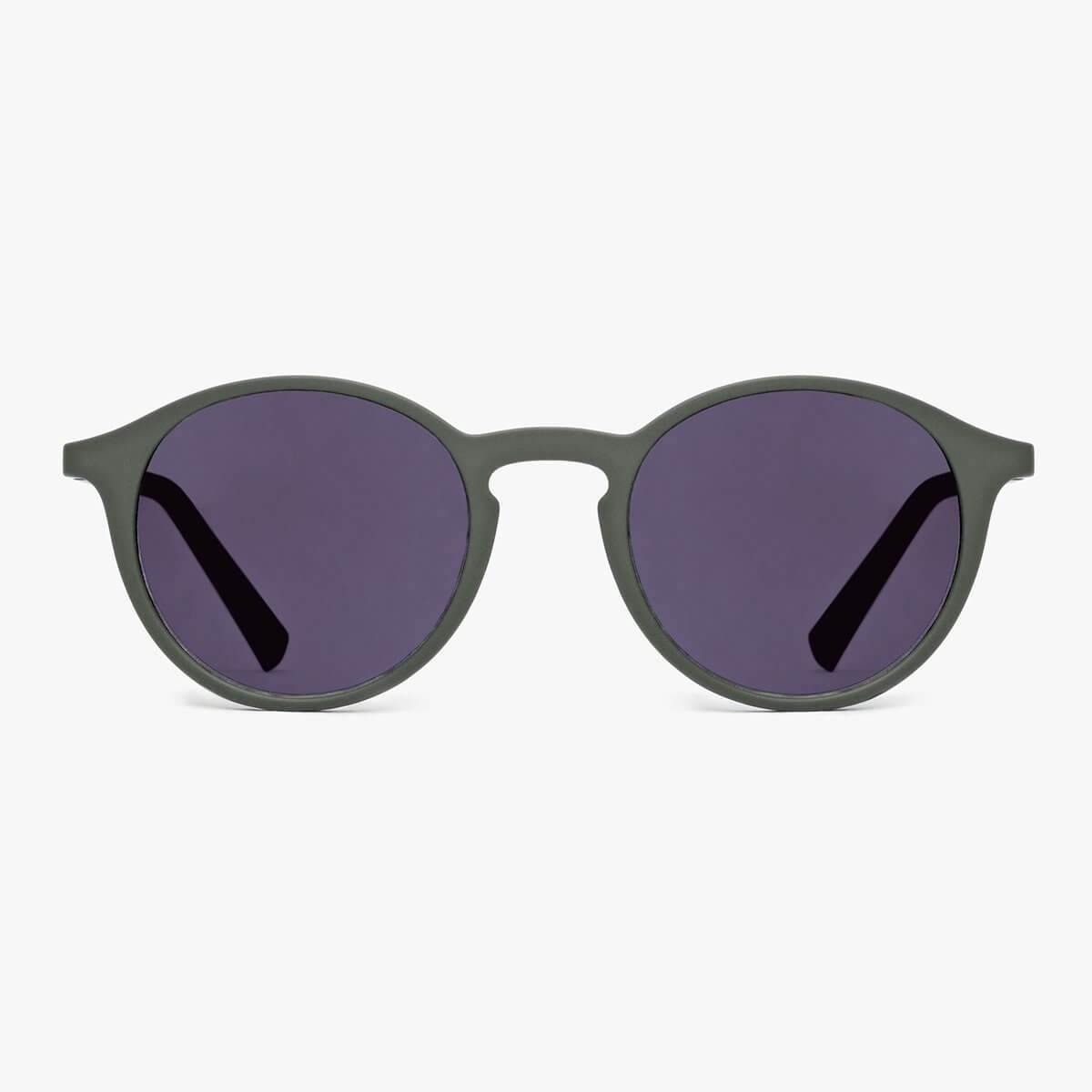 Women's Læsø Dark Army sunglasses with round frames and dark lenses