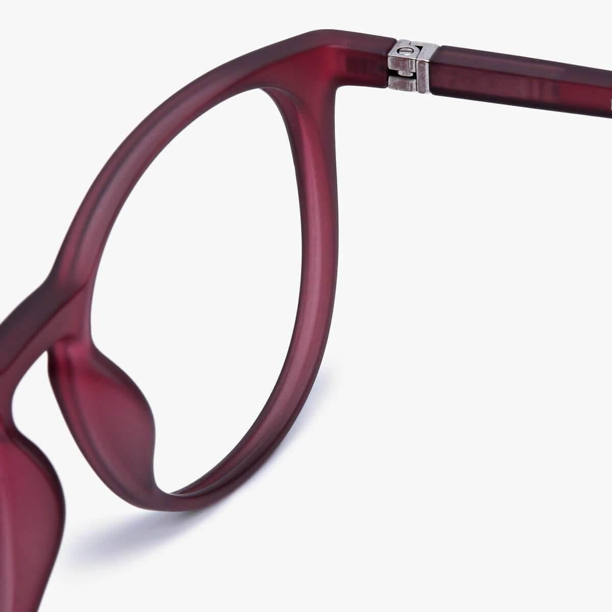 Close-up of Women's Stockholm Red glasses in translucent red frame