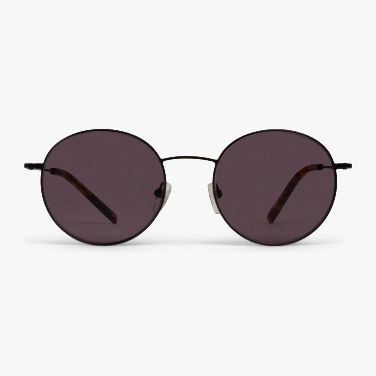 Round black sunglasses with dark lenses and thin frame