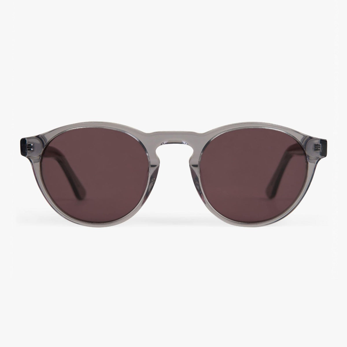 Round crystal grey women's glasses with dark lenses